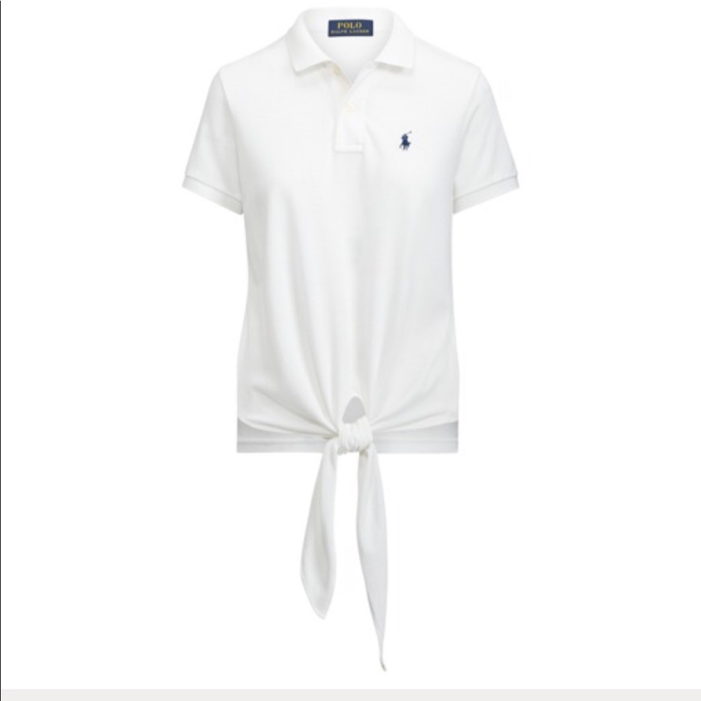 Polo Ralph Lauren tie front white polo